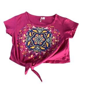 Bongo Girls Pink Tie Front Crop Top Mandala Print Size‎ XL 18 Round Neck